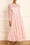 Needle & Thread Shooting Stars Long Sleeve Ankle Gown In Pink