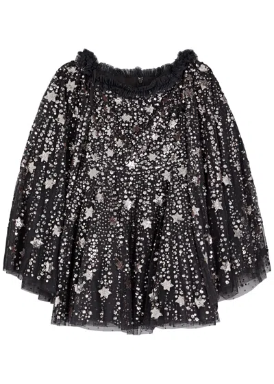 Needle & Thread Shooting Stars Off-the-shoulder Embellished Tulle Mini Dress In Gunmetal