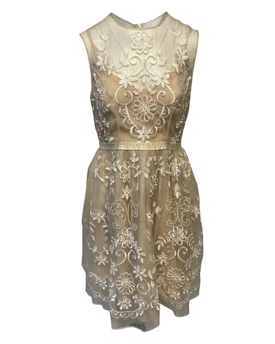 Pre-owned Needle & Thread Sleeveless Lace Dress In Beige Silk
