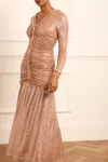 Needle & Thread Starlight Long Sleeve Gown In Beige