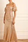 Needle & Thread Sunbeam Valentina Off-shoulder Gown In Gold