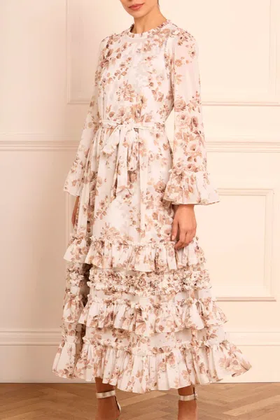 Needle & Thread Vintage Rose Chiffon Round Neck Ankle Gown In Multi