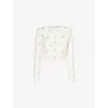 NEEDLE & THREAD NEEDLE AND THREAD WOMEN'S CREAM SCATTERED FLORAL CRYSTAL-EMBELLISHED WOVEN-BLEND CARDIGAN