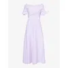 NEEDLE & THREAD NEEDLE AND THREAD WOMEN'S DUSK LILAC WRAP-FRONT SCALLOPED-TRIM STRETCH-KNIT MIDI DRESS