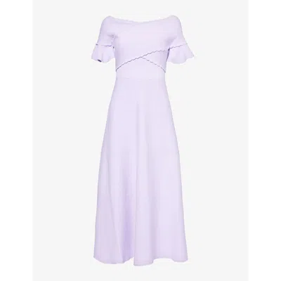 Needle & Thread Needle And Thread Womens Dusk Lilac Wrap-front Scalloped-trim Stretch-knit Midi Dress In Purple