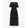 Needle & Thread Needle And Thread Womens Graphite Autumn Flower-embroidery Recycled-polyester Maxi Dress In Graphite