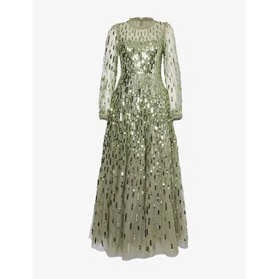 Needle & Thread Needle And Thread Womens Olive Sequin-embellished Frill-trim Recycled-polyester Maxi Dress