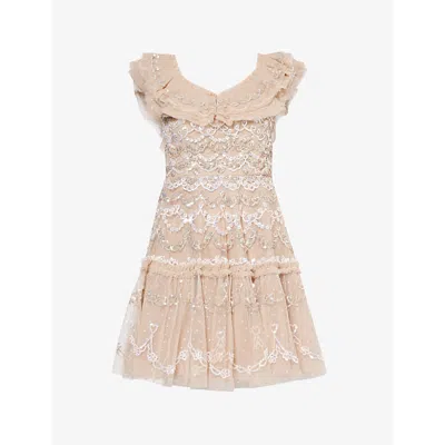 Needle & Thread Needle And Thread Womens Sand Everthine Sequin-embellished Recycled-polyester Mini Dress In Beige