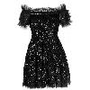Needle & Thread Women Sequin Wreath Off- Shoulder Micro Mini Dress Graphite In Black