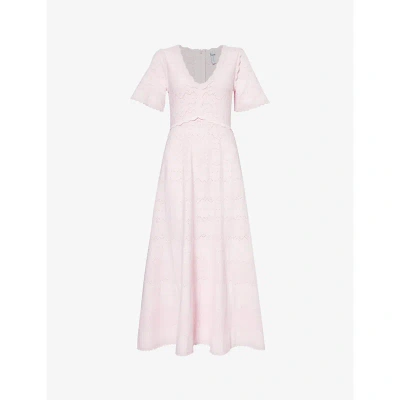 Needle & Thread Needle And Thread Womens Peony Pink Short-sleeved V-neck Recycled-viscose-blend Maxi Dress