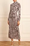 Needle & Thread Zebra Turtleneck Ankle Gown In Multi