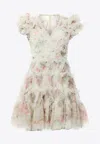 Needle & Thread Paradise Garden Ruffle-detail Minidress In Multicolor