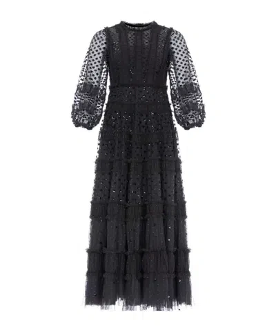 Needle & Thread Polka Dot Flashing Ankle Dress Dress In Graphite