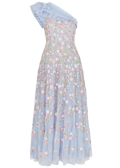 Needle & Thread Posy Pirouette Floral-embroidered Tulle Dress In Blue