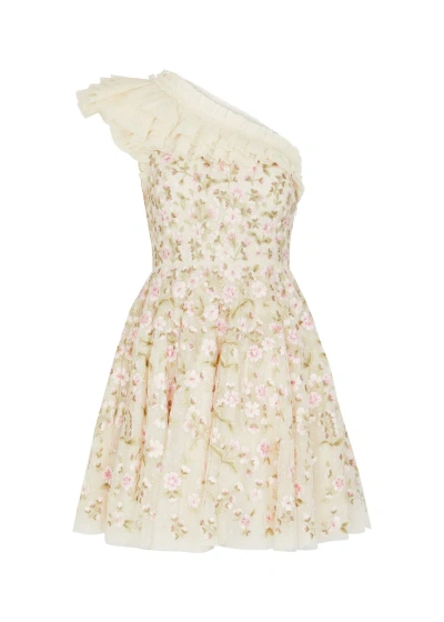 Needle & Thread Posy Pirouette Floral-embroidered Tulle Mini Dress In Cream