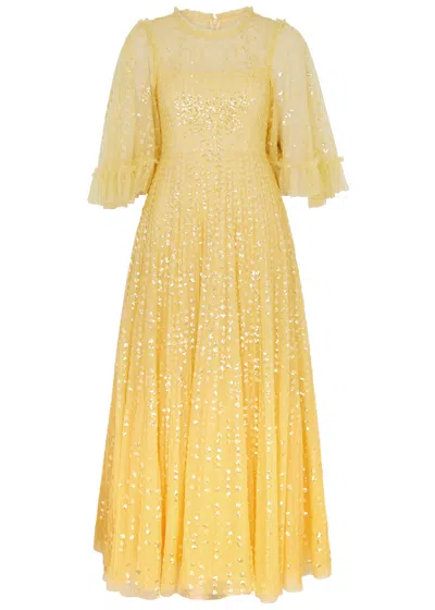 Needle & Thread Raindrop Sequin-embellished Tulle Gown In Yellow