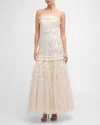 NEEDLE & THREAD REGAL ROSE STRAPLESS FLORAL SEQUIN TULLE GOWN