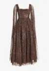 Needle & Thread Scatter Dot Cape Sleeve Midi Gown In Brown