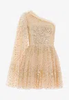 NEEDLE & THREAD SCATTER DOT ONE-SHOULDER MINI DRESS