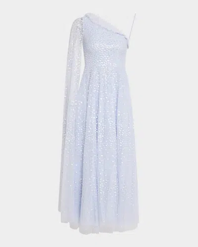 NEEDLE & THREAD SCATTER DOT ONE-SHOULDER SEQUIN ANKLE GOWN