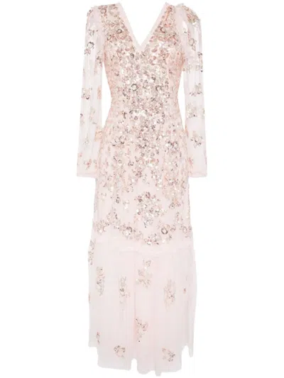 Needle & Thread Sequin Chain V-neck Ankle Gown In Pink