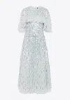 Needle & Thread Sequin-embellished Cape Gown In Blue