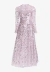Needle & Thread Sequin-embellished Long-sleeve Gown In Mauve