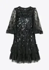 Needle & Thread Sequin-embellished Ruffle Dress In Black