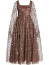 Needle & Thread Scatter Dot Cape Sleeve Midi Gown In Brown