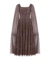 Needle & Thread Scatter Dot Cape Sleeve Midi Gown In Brown