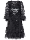 Needle & Thread Sequin-embellished Ruffle Dress In Black