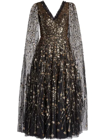 Needle & Thread Sequined Cape Dress In 黑色