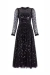 Needle & Thread Sequined Long-sleeved Dress In Black
