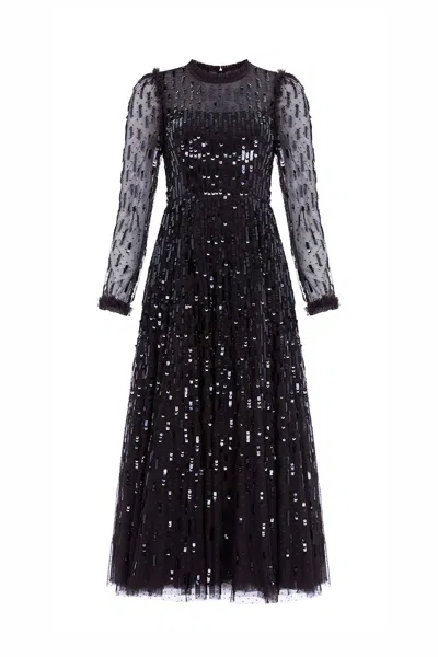 Needle & Thread Sequined Long-sleeved Dress In Black