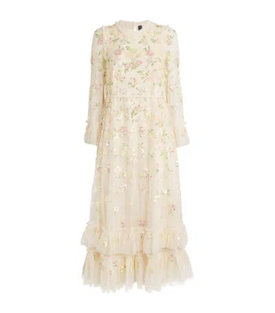 Needle & Thread Sequinned Bloom Gloss Midi Dress In Ivory