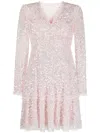 Needle & Thread Sequinned Long-sleeve Skater Dress In Rosa