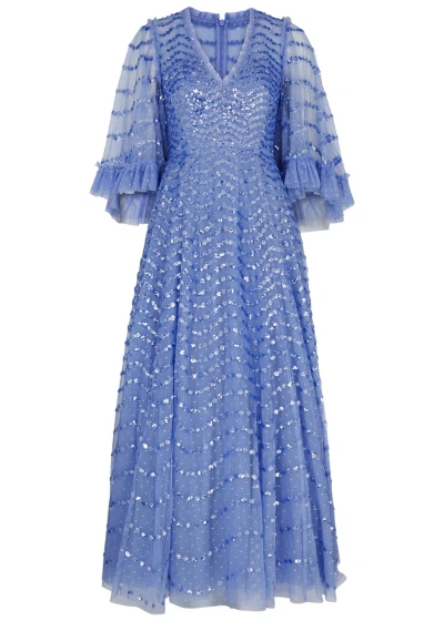 Needle & Thread Shimmer Wave Sequin-embellished Tulle Gown In Blue