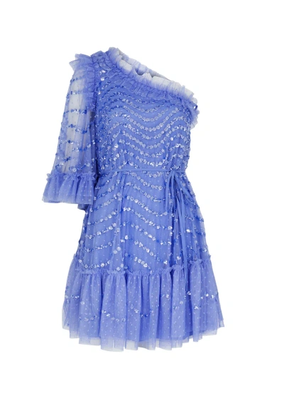 Needle & Thread Shimmer Wave Sequin-embellished Tulle Mini Dress In Blue