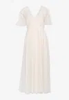 Needle & Thread Spiral Sequin V-neck Ankle Gown In Cream