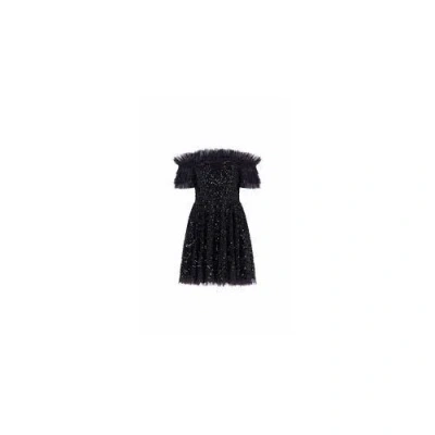 Needle & Thread Women Sequin Wreath Off- Shoulder Micro Mini Dress In Black