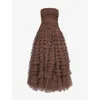 Needle & Thread Womens Hattie Strapless Recycled-polyester Maxi Dress Chocolate In Chocolate