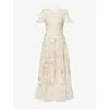 Needle & Thread Womens Cream Antoinettes Floral-embroidery Woven Gown