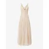Needle & Thread Womens Cream/ Butterscotch Sequin Cascade Plunge-neckline Woven Gown