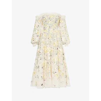 Needle & Thread Womens Needle And Thread Elina Rose Ballerina Woven Midi Dress In Cream