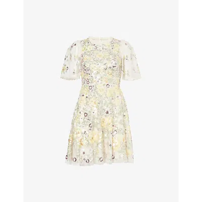 Needle & Thread Womens Needle And Thread Elina Rose Short-sleeve Woven Mini Dress In Cream