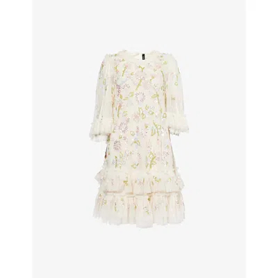 Needle & Thread Womens Needle And Thread Sequin Dandelion Belted Woven Mini Dress In Cream