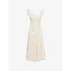 Needle & Thread Womens Sequin Dandelion Woven Midi Dress Cream In Cream
