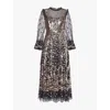 Needle & Thread Womens Graphite Caramel Fern Sequin-embellishment Recycled-polyester Maxi Dress In Graphite Caramel
