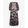 Needle & Thread Womens Needle And Thread Lunaria Off-shoulder Long-sleeve Woven Gown In Graphite/ Multi