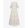 Needle & Thread Womens Moonshine Blue Ophelia Ditsy Ingrid Short-sleeves Recycled-polyester Maxi Dress In Moonshine Blue